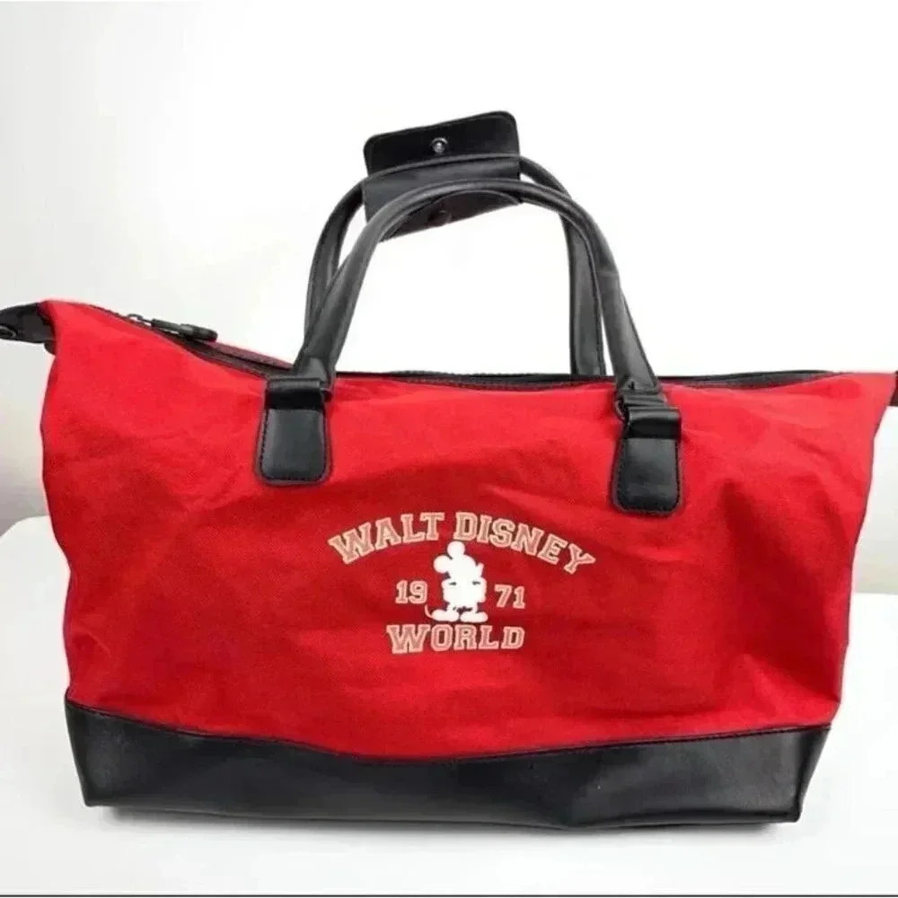 Walt Disney World Womens Satchel Handbag Red Black Dual‎ Handle Lined Snap b8